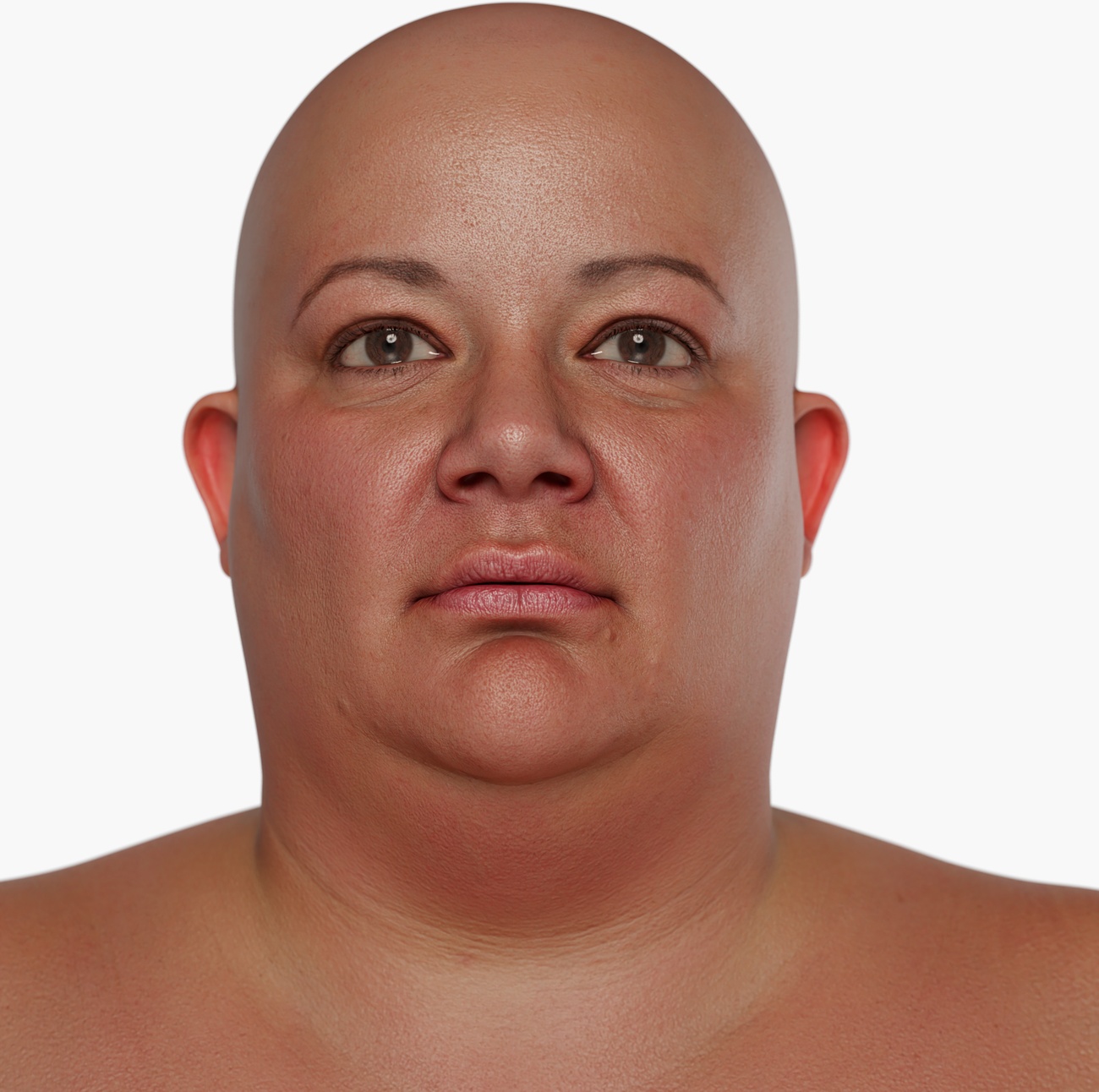 High-resolution 3D head scan render of a fuller-figured female with smooth skin and soft facial features